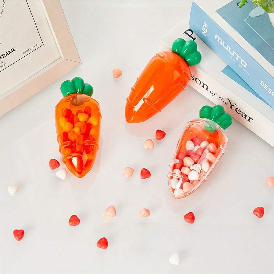 10pcs Mini Carrot Shaped Clear Plastic Candy Storage Box, Easter Party Favor Jars, Plastic Easter Bunny Gift Containers, Suitable For Easter Egg Hunts, Birthdays And Christening Celebrations