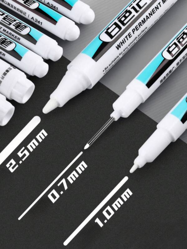 3pcs White Markers, (0.7mm, 1mm, 2.5mm) Nibs, Deep Hole Markers , Perforation Positioning/Quick Drying Waterproof/Tile Marking, Perfect For Carpenters, Architects, Glass, Tyres And Art Projects