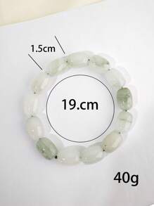 1pc Natural Jade Beaded Bracelet, White And Green Intertwined Like Watercolor Painting, Smooth Texture, Adds Oriental Elegant Charm - White - View 5
