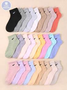 10/20/30pairs  Solid Color College Style Simple Daily Sporty Short Socks