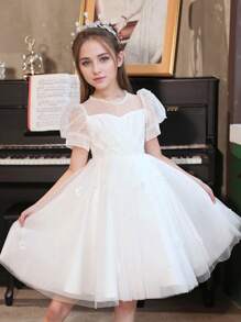 Vestido de flores para niña de las flores en bodas, vestido de fiesta formal elegante de princesa para niñas