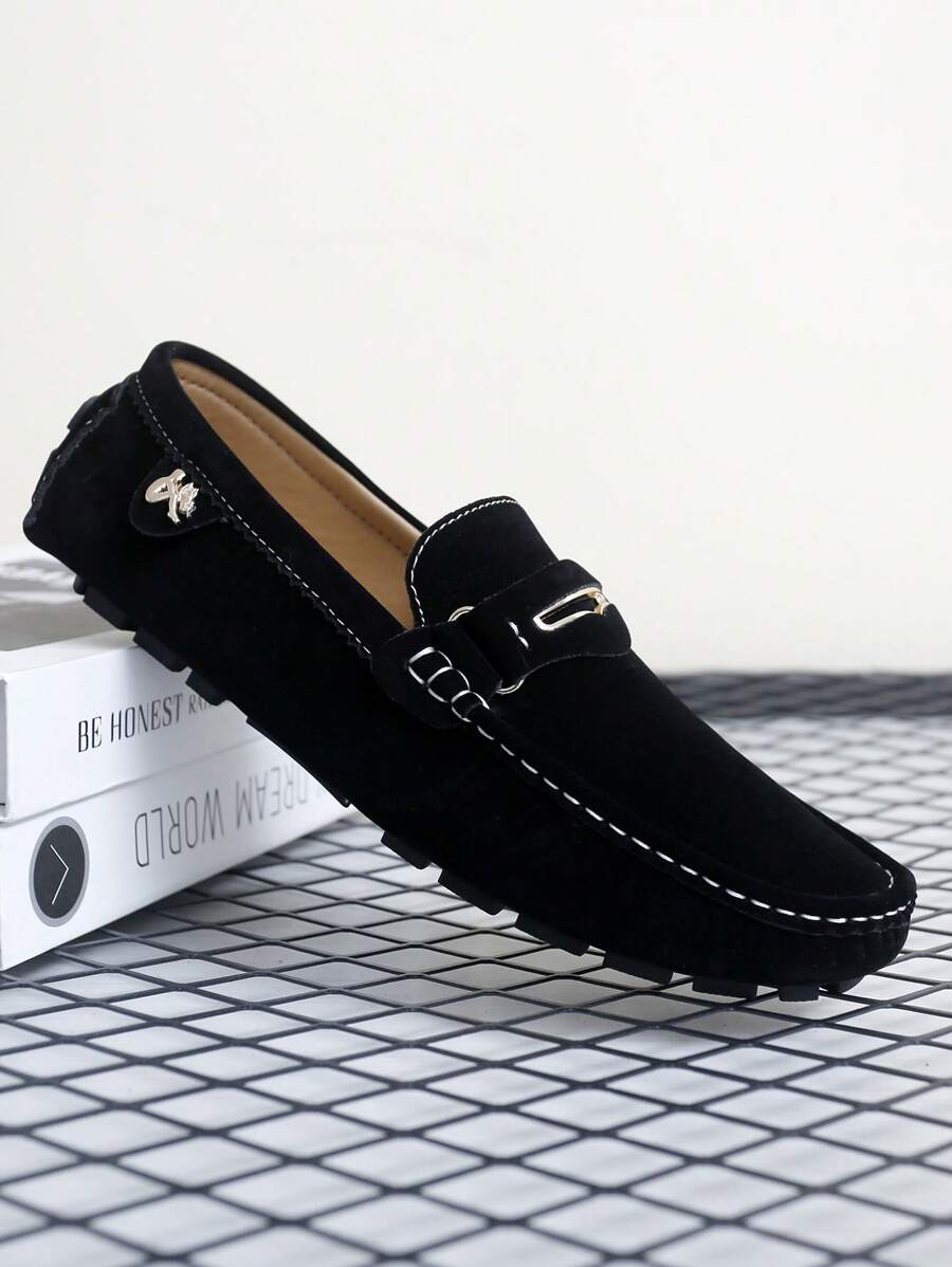 2025 秋季新款休闲手工串珠乐福鞋，男女通用一脚蹬驾车鞋，平底时尚运动鞋，情侣万圣节礼物 - 黑色 - 查看 1