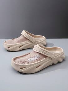 Sandalias de malla transpirables con diseño de letras perforadas en EVA, zuecos de madera retro clásicos, adecuados para playa, boda, fiesta, oficina, gimnasio, hogar, todas las estaciones, unisex tallas grandes