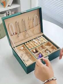 1PC Luxury Jewelry Storage Box - Lockable Two-Layer PU Leather Case With Soft Lining, Spacious Capacity, And Stylish Design - Perfect Gift For Ladies And Girls High-End Jewelry Box Jewelry Delicate Storage Box Necklace Bracelet Earrings Jewelry Storage Box Small And Convenient Travel Easy To Carry Holiday Essentials Holiday Travel Essentials Travel Bag Travel Accessories - Multicolor - View 5