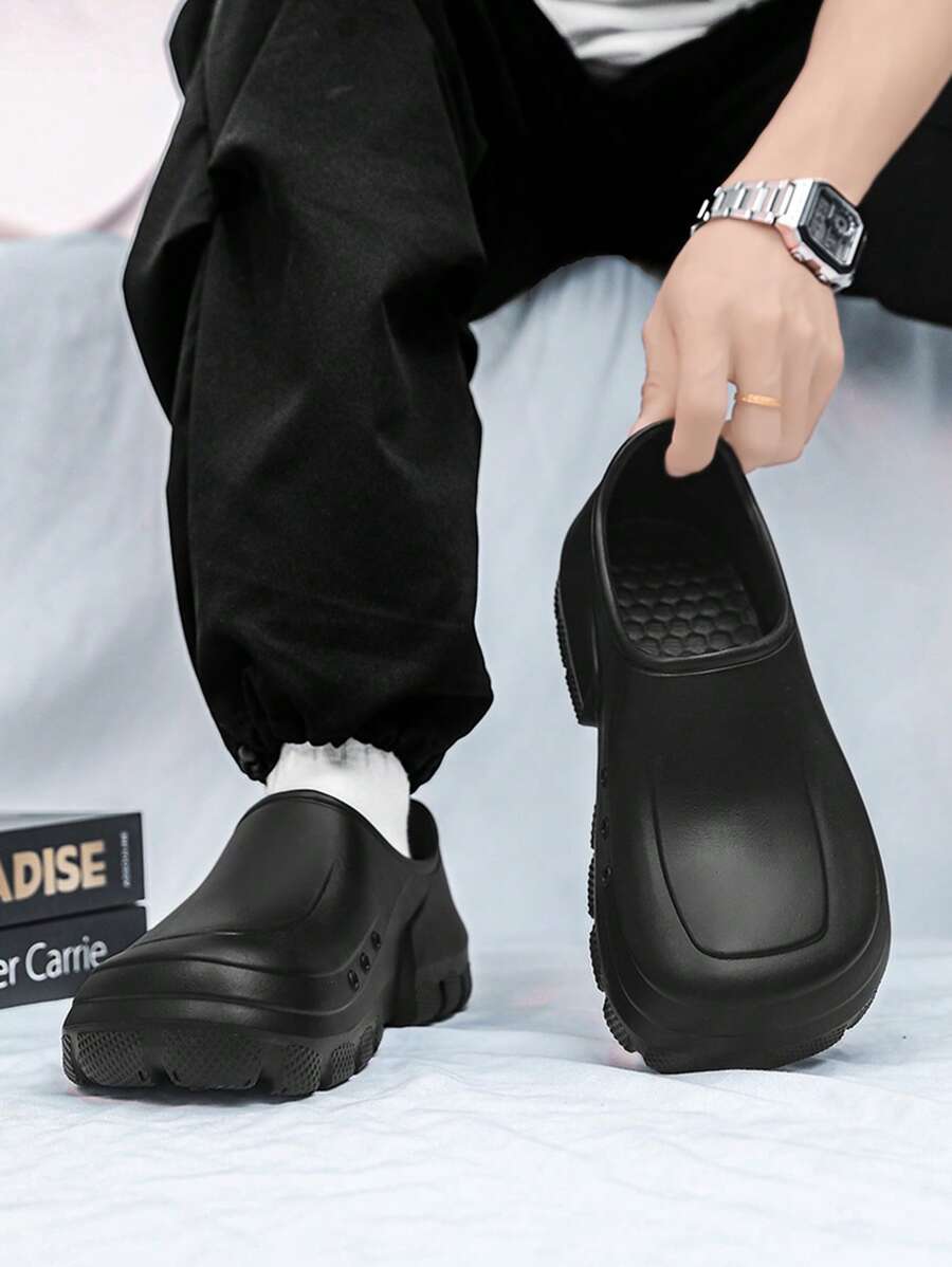 Men's Chef Shoes, Waterproof Oil-Resistant Slip-On Slouchy Shoes, EVA Lightweight Soft Sole Elastic Sport Shoes Outdoor Black Work Safety Casual Sneakers - Black - View 1