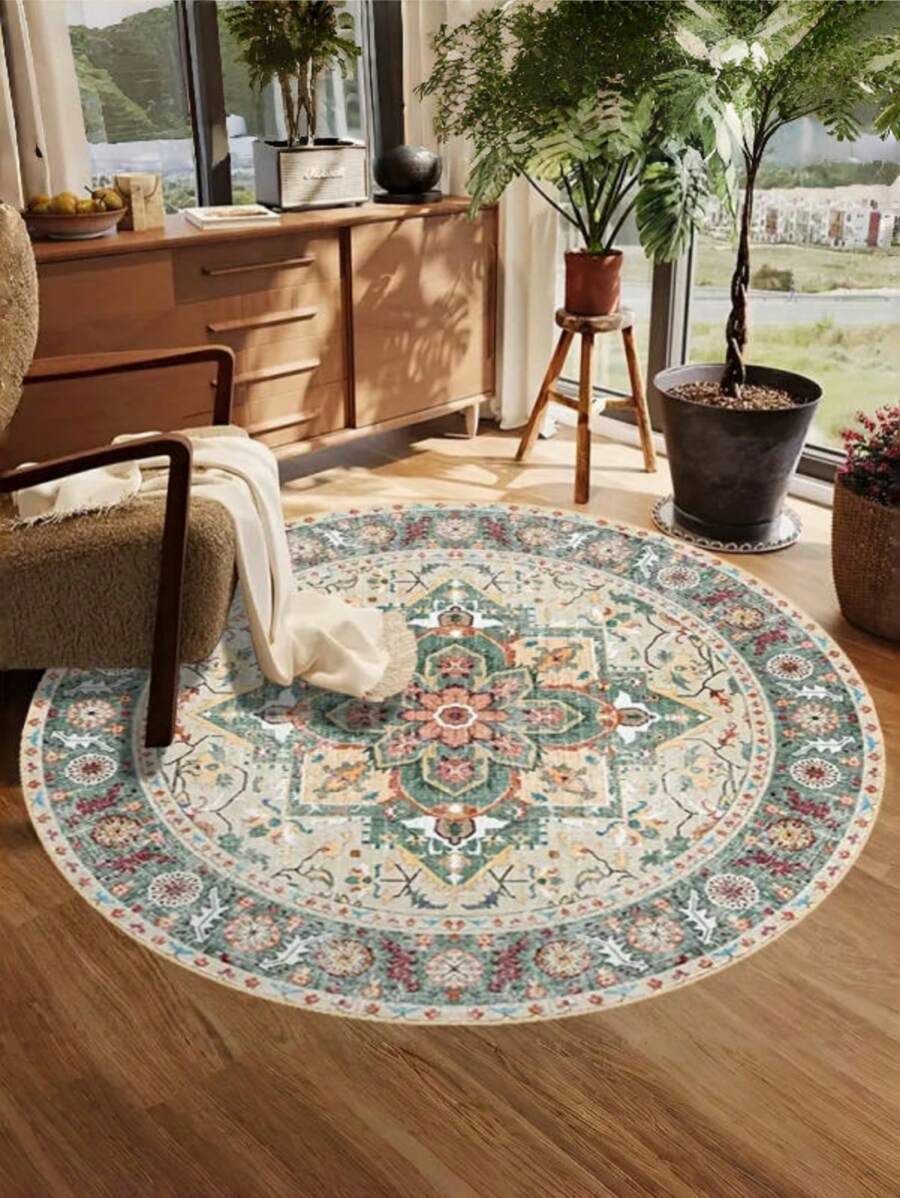 1 Piece Bohemian Circular Pattern Carpet, Vintage Rug, Lightweight Polyester Fiber Carpet, For Living Room, Sofa, Bedroom, Home Decoration, Holiday Decor