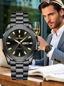 POEDAGAR 1pc Business Men's Stainless Steel Date Week Quartz Watches, Casual Waterproof Luminous Watches For Men, Luxury Watch Suitable For Work Occasions, Men's Gifts - Một cỡ - Xem 8