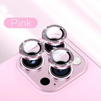 Luxury Glitter Camera Lens Protector , Tempered Glass Lens Protector Aluminum Alloy Ring Camera Cover Fits For IP-Hone 16 15 14 13 12 11 Pro Max 16e SE4 (Glitter Pink)