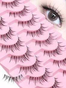 10 paar manga-stijl natuurlijke krul transparante tak nepwimpers, 0,6-1,2 cm gemengd lengteontwerp, lichtgewicht criss-cross pluizige Thaise make-up wimpers, schattige meisjesstijl, geschikt voor dagelijks gebruik, date night, feest, reismake-up, beginnersvriendelijk, geweldig cadeau voor Pasen, Moederdag, Thanksgiving, Kerstmis