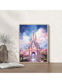 1 PIEZA Juego de pintura de diamantes con paisaje, artesanía, Castillo rosa soñador, pintura de diamantes redonda completa, Kit de mosaico de rhinestones DIY para decoración de pared del hogar y regalo