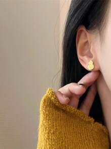 1 Pair Vintage Cracked Ice Golden Gourd Shaped Earrings