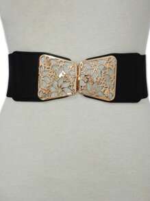 1 件女士松紧腰带，可外穿，流行宽腰带，瘦腹显身材必备，百搭金色双扣装饰，高腰束腰带，夏季连衣裙的完美搭配 - 多色 - 查看 8