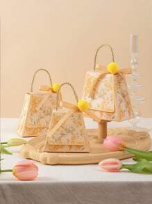 3 件装，豪华手绘花卉主题婚礼糖果盒，配有精致别针和毛绒球，婚礼礼物，生日派对周年纪念礼盒，圣诞巧克力饼干包装盒 - 彩色 - 查看 13