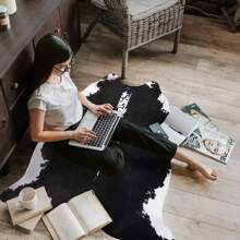 Homore Cowhide Rug, Cute Cow Print Rug For Living Room Faux Cow Hide Animal Print Carpet For Bedroom Office Table,Gift Giving, Home Décor,  Fathers Dad Gift,Non-Slip &Durable - Black - View 5