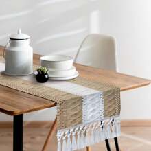 Khăn trải bàn Boho Khăn trải bàn Macrame trang trí nhà Khăn trải bàn Macrame màu kem và nâu có tua rua cho phòng ăn Boho Trang trí phòng ngủ Tiệc cô dâu mộc mạc - màu nâu - Xem 7