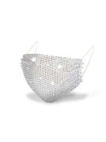 1 Stück Mode Frauen künstlicher Kristall Gesichtsmaske, elastisch, atmungsaktiv, funkelnde Strass Party Tanz Dekoration Rollenspiel Maske Kostümzubehör, funkelnde Strass Mesh Gesichtsmaske Maskenball Maske für Frauen, Glitzer Gesichtsmaske, funkelnde Maske, Weihnachtsparty, hergestellt aus Polyesterfaser