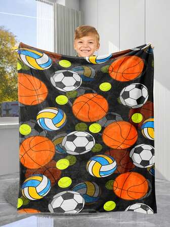 1pc Newborn Baby Boys Girls Cartoon Blankets, Soccer Volleyball Basketball Tennis Printed Swaddle Blankets, Super Soft And Warm, For All Seasons, Good Ideal Gift Suitable For Indoor, Camping, Air-Conditioned Room, Sofa, Newborn Baby Shower Gift, Halloween, Children's Day, Christmas Gift
