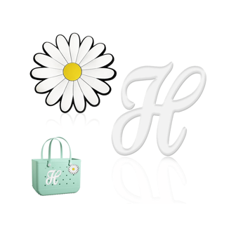2 Stück Charmes, Buchstabencharmes, dekorative Buchstaben-Buchstaben-Accessoires, kompatibel mit Strandtasche, Gummi-Tragetasche, Sommer Blumen florales Design