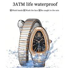 Women's Watches Snake Shape Diamond Watch For Women Luxury Ladies Gold Watch Analog Quartz Watch With Flexible Alloy Strap - Rose Gold White - View 4