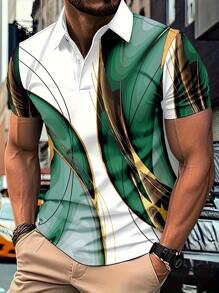 Camisa polo deportiva de manga corta con estampado de rayas degradadas, adecuada para golf, polo y actividades al aire libre en verano