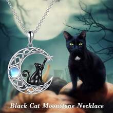Fashionable Simple Moonlight Stone Moon Star Black Cat Pendant Necklace Women's Sterling Silver Holiday Gift Jewelry Creativity Suitable For Daily Clothing - Moonlight Cat Necklace - View 8