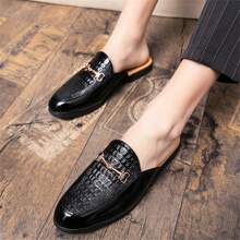 Men's Loafers Breathable Slip-On Shoes, Patterned Leather Sandals, Fashion & Versatile For Summer - Black - View 10
