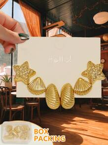 6pcs-36pcs/Set Gold Plated Flower, Waterdrop, Heart, Butterfly Stud Earrings Set, Fashion Accessories Suitable For Women & Girls Daily Outfit, Party, Travel, Gift - Gold - View 16