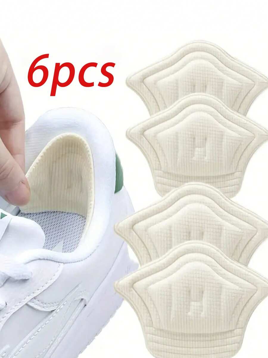 6pcs Self-Adhesive Unisex Shoe Insoles, Soft Padding For Casual/Sports Shoes, Prevents Friction And Pain, Protects The Heel - Beige - View 1