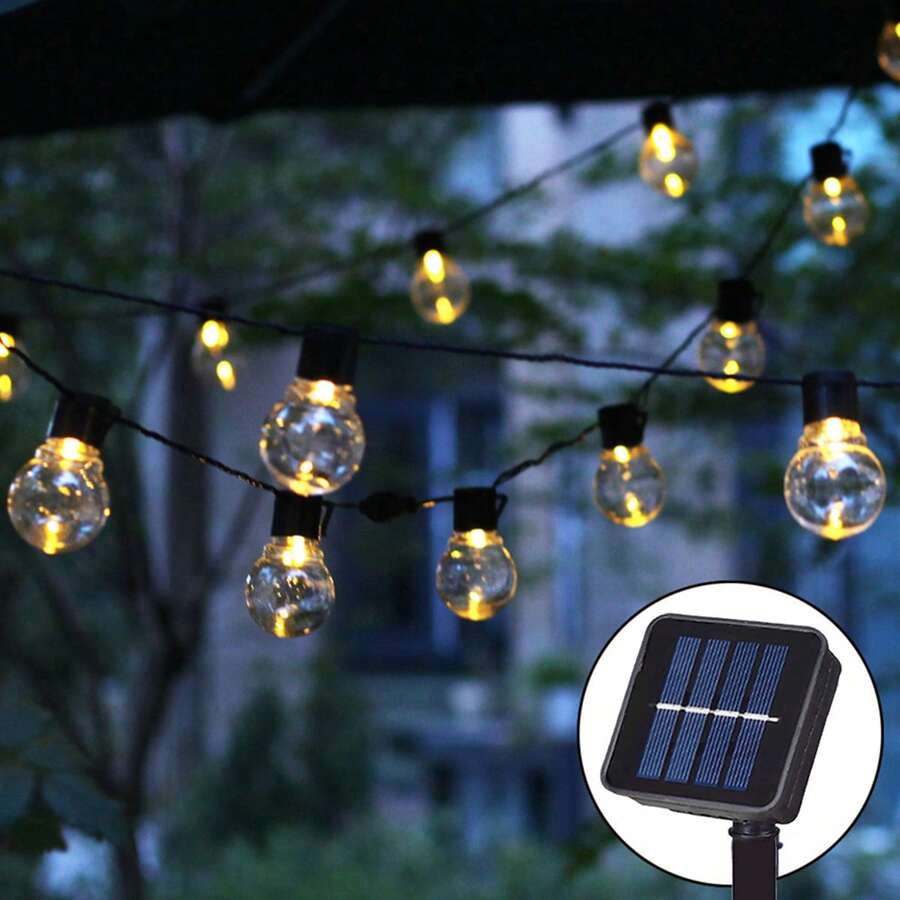 LED Solar Globe String Lights With Plastic Bulbs,Solar String Lights Outdoor,Festoon Rope Fairy Lamps Solar,Used For Camping Courtyard Garden Party Terrace Patio Decoration - Yellow - View 1