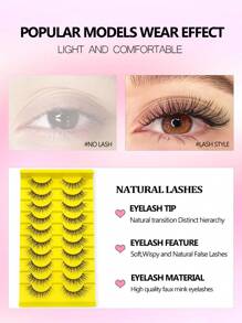 Asiteo 10对自然妆效假睫毛，柔软3D仿貂毛睫毛，可重复使用，适合日常妆容 - 自然纖長款 - 查看 3