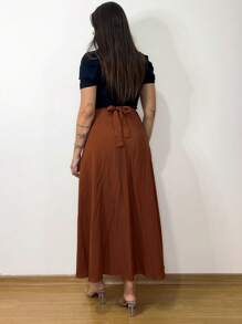 Women's Wrap Skirt With Viscose Lining - Coffee Brown - View 3
