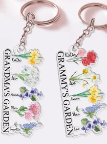 1-Pack Personalized Acrylic Mama Keychain Customizable Title And Names Floral Garden Design Round Shape Mother's Gift With Gift Box Christmas Birthday Mother's Day Present For Mom Grandma Nana Auntie,Birthday Gift - Multicolor - View 4