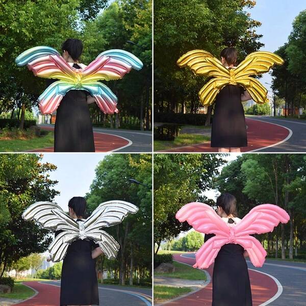 1pc Inflatable Angel Wings Foil Balloon, Colorful Butterfly Backpack Decor, Wholesale For Party, Night Market,