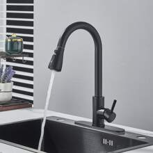 Kitchen Faucet With Pull-Down Spray Single Handle High Arc Commercial Stainless Steel Brushed Nickel Kitchen Sink Faucet With Deck Suitable For Bar Laundry RV Farmhouse - màu đen - Xem 8