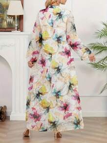 Arab-Style Floral Print Women's Long Robe Bohemian Casual Robe Kaftan, Modest - Multicolor - View 3