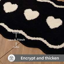 Flocked Minimalist Black & White Bathroom Floor Mat, Heart Shaped Bathroom Rug, Quick Dry Super Soft Fiber Non-Slip Washable Bath Mat, 1pc In Medium And Large Sizes For Bathroom, Kitchen And Shower Home Bathroom Decor Floor Carpet Outdoor Rug Door Mat Fall Decor Bathroom Accessories Back To School