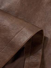 Risissida Damen Frühlings- & Herbst-PU-Jacke, modischer leichter Windbreaker mit verstellbarem Taillengürtel - vielseitiger Pendlermantel - Kaffeebraun - Übersicht 5