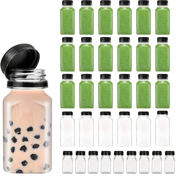 18 piezas/12 piezas/3 piezas/1 pieza Botellas de plástico duradero con tapas. Para jugo, leche, refresco, cerveza. Nuestros envases para jugo son perfectos para viajes, negocios, picnics y cualquier reunión. Ligeros y fáciles de transportar, se pueden sostener en la mano o colocar en una mochila. De vuelta a la escuela, Navidad, Halloween, Acción de Gracias