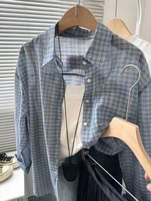 YUXIN Vintage Chic Casual Plaid Long Sleeve Lightweight Shirt For Women, Spring/Summer/Autumn New Design Loose Lapel Blouse