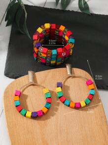 2 peças/conjunto Boho Handmade Beaded Multi Layer Pulseira Brincos Conjunto, Conjunto de Jóias Elegantes