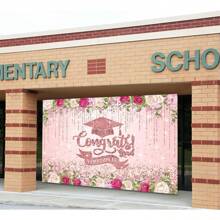1pc Pink Graduation Decoration Class Of 2025 Graduation Backdrop Rose Gold Congratulations Graduation Banner Photo Booth Props For College Graduation Party Decor - Color - View 6