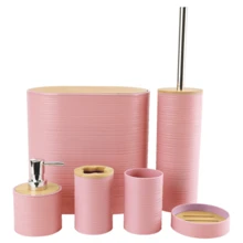 Bathroom Accessories Set 6 Pieces Bamboo Bath Ensemble Includes Soap Dispenser, Toothbrush Holder, Toothbrush Cup, Soap Dish For Decorative Countertop ,Birthday,Holiday,Housewarming,Christmas Gift Set (Grey,Black,Beige And White) Bathroom Accessories Bathroom Tools - Multicolor - View 20