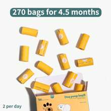 Rollos de bolsas para excrementos de perro hechas de almidón de maíz, resistentes a fugas - 270 unidades, 18 rollos - Bolsas para excrementos de mascotas