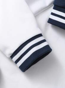 青少年女孩时尚棒球夹克和百褶裙两件套，校园风格 - 藏蓝色 - 查看 6