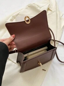 优雅纯色时尚手提包，复古女式翻盖钱包，PU 斜挎单肩包，带顶部提手