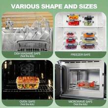 Recipientes de almacenamiento de alimentos de vidrio rectangulares con tapas, manuales, a prueba de fugas, herméticos al aire, aptos para microondas, horno, congelador y lavavajillas, lavado a mano, sin electricidad, para preparación de comidas, despensa, cocina, almuerzo, bento