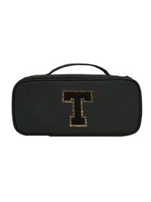 Multi Functional Travel Storage Bag, Black Towel Embroidered Letters A-Z, Carrying Pouch Bag For Travel Essentials, Can Store Power, Digital Accessories, Phone Earphones, Charging Makeup Bag, Mouse Data Cable, Easy To Carry When Going Out, Gifts For Loved Ones, Elders, Anniversary Gifts, Graduation Gifts, Travel Accessories(Zipper Random) - Black - View 13