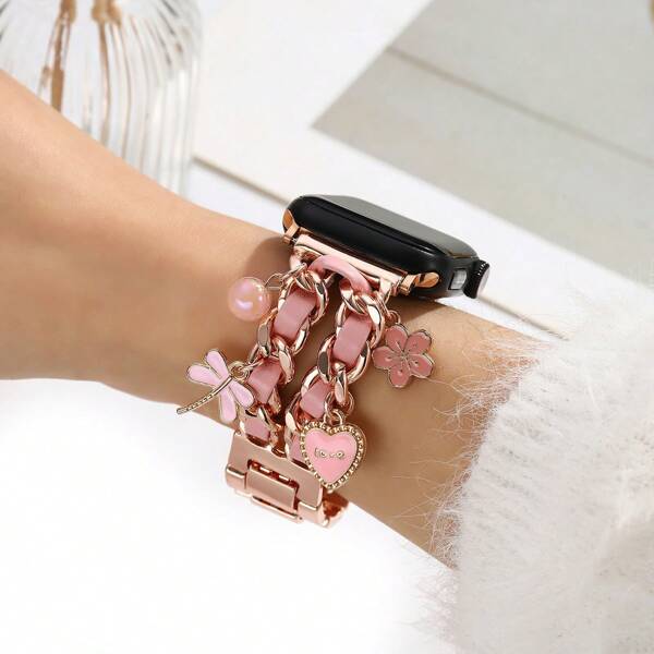 1 pièce Bracelet de montre en alliage de zinc style chaîne rose compatible avec Apple Watch Ultra/SE/Série 10/9/8/7/6/5/4/3/2/1 de 38 mm/40 mm/41 mm/42 mm/44 mm/45 mm/49 mm