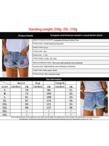 Women American Flag Jean Shorts Ripped Raw Trim Mid Rise Button-Up Mini Denim Shorts With Pockets Summer Streetwear - Blue - View 7