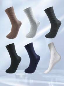 7 Pairs Men's Mid-Calf Socks, Breathable Sweat-Absorbent Business & Sports Solid Color Long Socks, Autumn/Winter - Multicolor - View 3